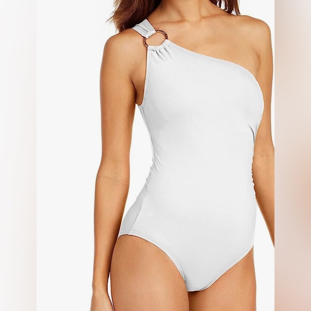 Michael Kors Iconic Solids One Shoulder underwire One-Piece in White size 6 NEW